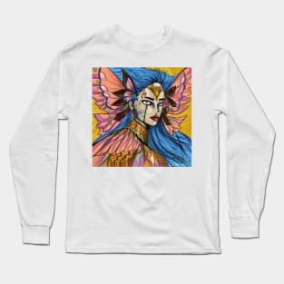 butterfly kawaii mexican fairy woman art ecopop Long Sleeve T-Shirt